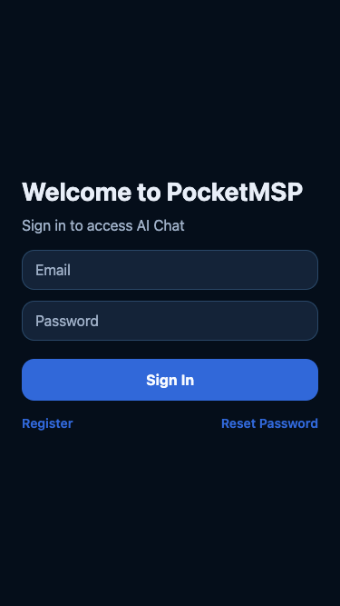 PocketMSP sign-in screen